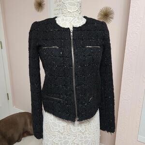 Flawless J Crew Black w metallic zip blazer jacket lighter weight short 0 (